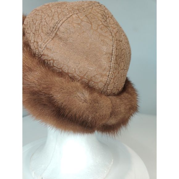 Beautiful Beige Mink And Brown w Gold Details in the Leather Hat from Canada main image 11